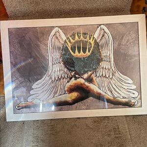 Framed Art with Angel Wings and Crown